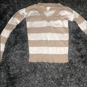 Tan and cream V neck sweater